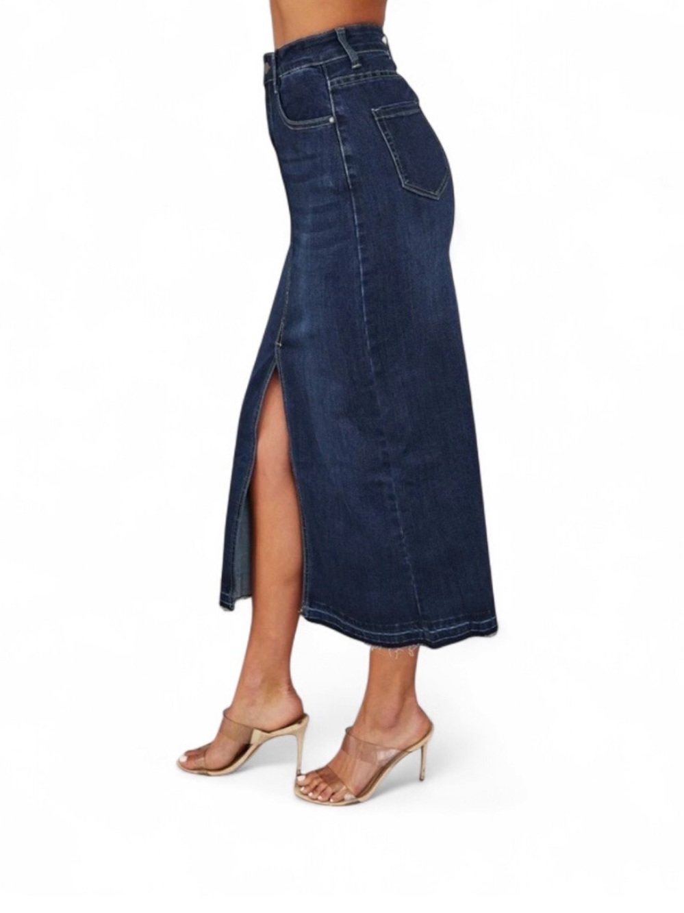 Dark Bleu Denim Maxi Skirt with Front Side Slit